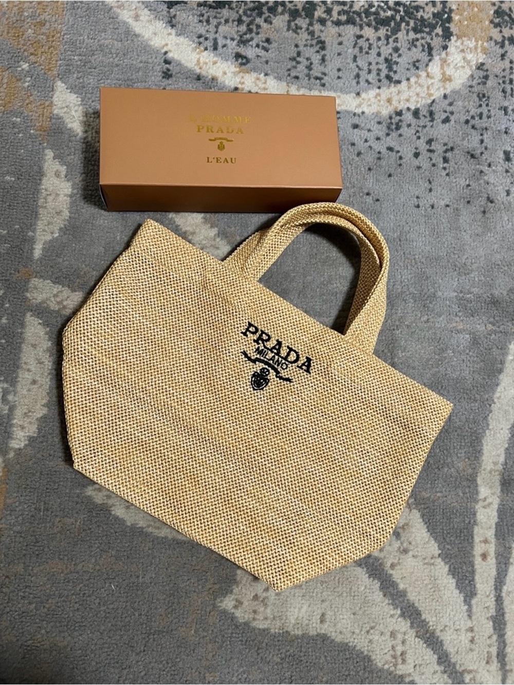 Prada Natural Straw Tote with Black Logo - Picture 7 of 7